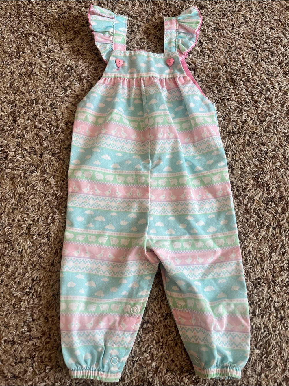 healthtex vintage 90s Pastel Blue Pink Green Striped Ruffle Strap Overalls